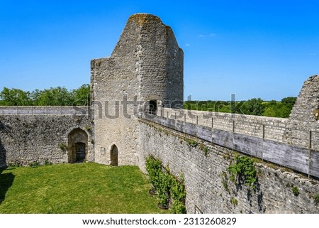 Walkway on the fortified walls of the medieval castle of Yèvre le Châtel in the French department of Loiret