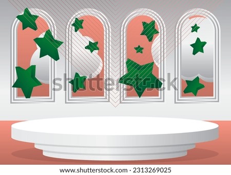 Mockup Light Red, Green and White product display. Abstract minimal geometric forms, cylinder pedestal podium. Futuristic 3D Stage showcase. Vector Sci-fi empty scene for presentation.