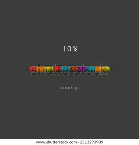 Rainbow loading bar in progress symbol, icon, banner. rainbow 10 pecent loading sign vector illustration on dark background. Used for updating and upgrade concept
