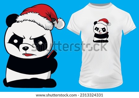 Angry cute little panda with a Santa Claus cap. Vector illustration for tshirt, hoodie, website, print, application, logo, clip art, poster and print on demand merchandise.