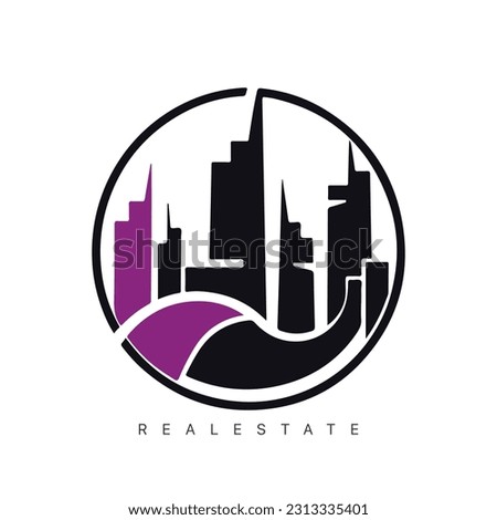 Real estate logo design with line art style. City building vector abstract for Logo Design Inspiration.