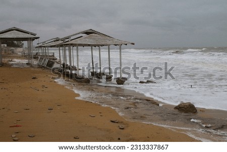 Evpatoria city (Crimea, Crimean peninsula) Beach on the Black Sea during a storm.
