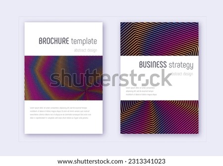 Minimalistic cover design template set. Rainbow abstract lines on wine red background. Energetic cover design. Mesmeric catalog, poster, book template etc.