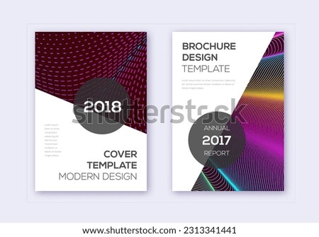 Modern cover design template set. Rainbow abstract lines on wine red background. Fabulous cover design. Imaginative catalog, poster, book template etc.