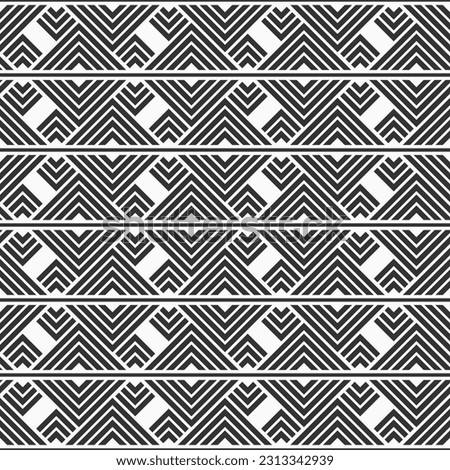 Seamless vector geometric pattern. Geometric striped triangular shapes ornament. Stylish texture. Vector black and white ethnic background.