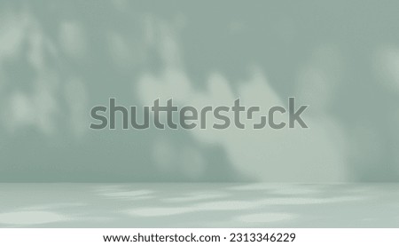 product placement with shadow leaves background. tree shadow on green wall and blank empty floor for product placement. For display or montage your products. Royalty-Free Stock Photo #2313346229