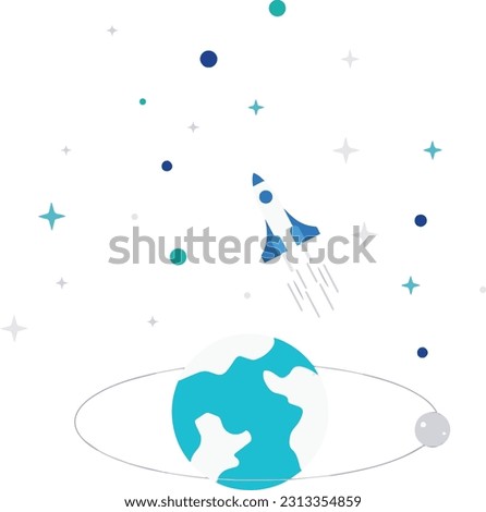 Moon revolving around earth and spaceship going to space. Vector illustration for tshirt, hoodie, website, print, application, logo, clip art, poster and print on demand merchandise.