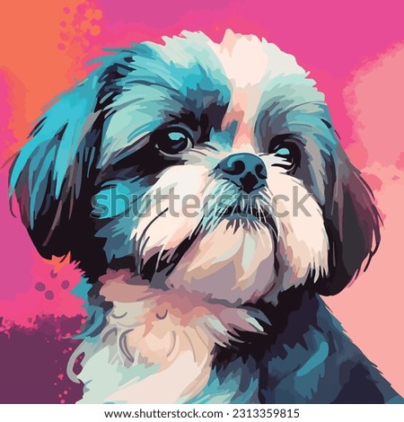 vector illustration modern art of a cute shih tzu pet dog portrait. colorful oil painting with brush stroke.