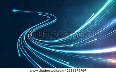 Blue light streak, fiber optic, speed line, futuristic background for 5g or 6g technology wireless data transmission, high-speed internet in abstract. internet network concept. vector design. Royalty-Free Stock Photo #2313375969