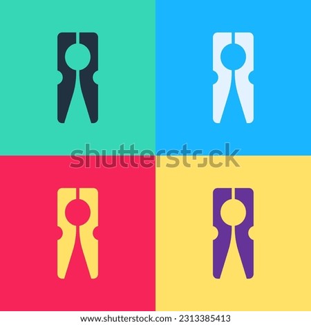 Pop art Old wood clothes pin icon isolated on color background. Clothes peg.  Vector