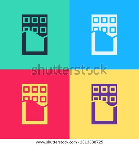 Pop art Chocolate bar icon isolated on color background.  Vector