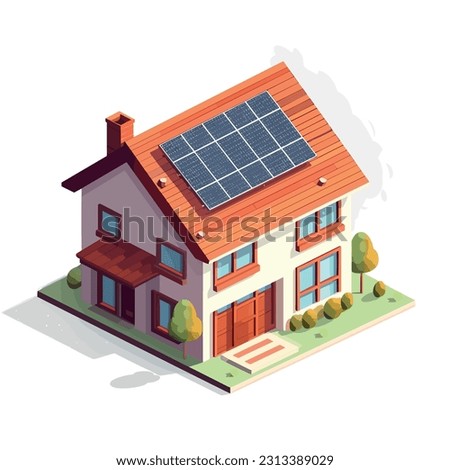 Vector illustration house with solar panels in a flat design, minimalism style. Solar panels on the roof of the house, showcasing their eco-friendly and energy-efficient feature