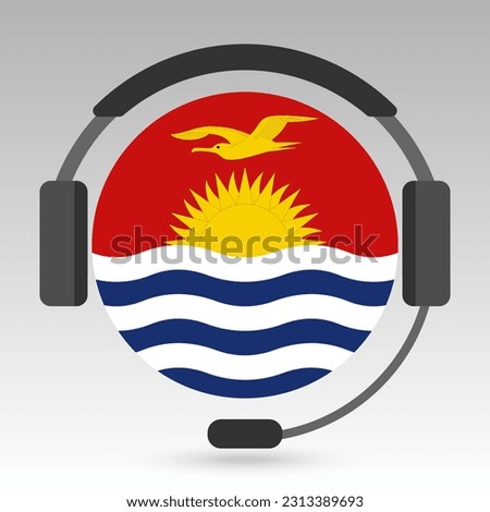 Kiribati flag with headphones, support sign. Vector illustration.