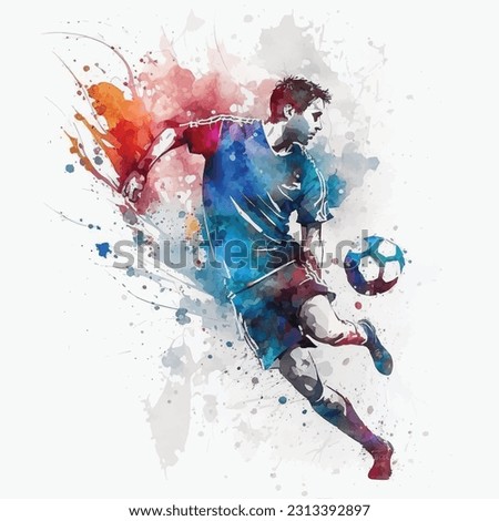 Colorful football player watercolor paint