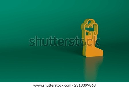 Orange Boot beer glass icon isolated on green background. Minimalism concept. 3D render illustration.