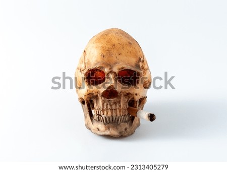 model skell with cigarette on white background