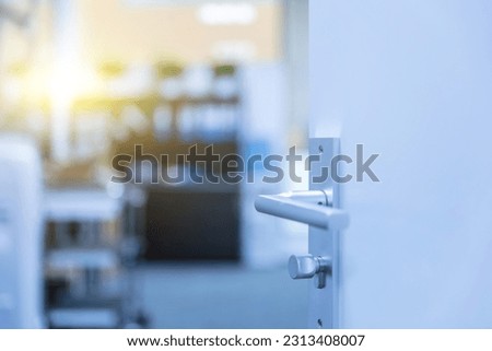 The door of the laboratory is opened, selective focus