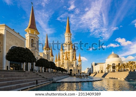 Turkey's historical and touristic city antalya, shopping and water park center Royalty-Free Stock Photo #2313409389
