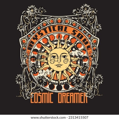 CELESTIAL DREAMER SUN ROSE TSHIRT GRAPHICS DESIGN
 Royalty-Free Stock Photo #2313415507