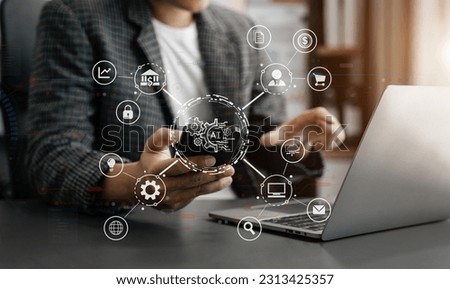 Digital transformation technology strategy, Male using laptop, tablet and smartphone with of things. transformation of ideas and the adoption. Royalty-Free Stock Photo #2313425357