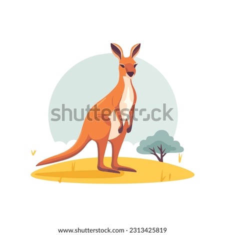 Cartoon kangaroo on a white background.Flat cartoon illustration