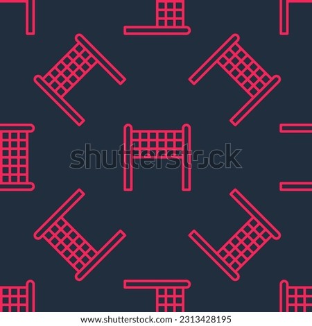 Red line Volleyball net icon isolated seamless pattern on black background.  Vector