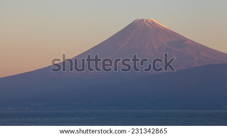 Mountain Fuji and sea at sunrise time