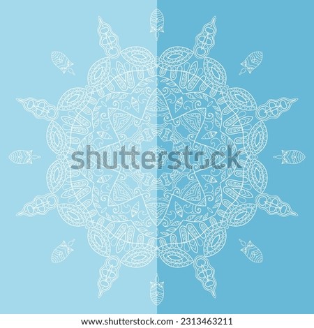 Mandala isolated design element, geometric line pattern. Stylized floral round ornament. Doodle art for textile fabric or paper print. Lace background. Hand drawn vector illustration