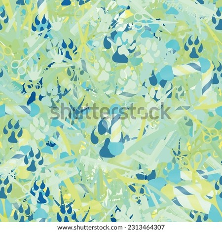 Background pattern abstract design texture. Seamless. Theme is about prints, nature, pets, razor blade, hair care, comb, hedgehog, barber, parlor, scissors, animals, feed, hairdressing, dog