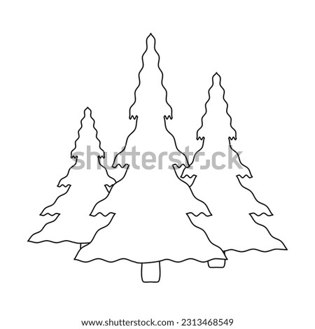 The icon of three Christmas trees of different sizes in a clearing in the forest on a white background. Vector image.