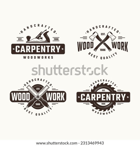 Set of carpentry, woodworking, lumberjack, sawmill service monochrome vector logo templates isolated on white background
 Royalty-Free Stock Photo #2313469943