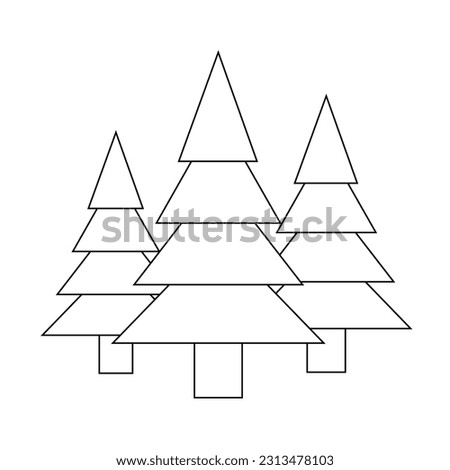 The icon of three Christmas trees of different sizes in a clearing in the forest on a white background. Vector image.