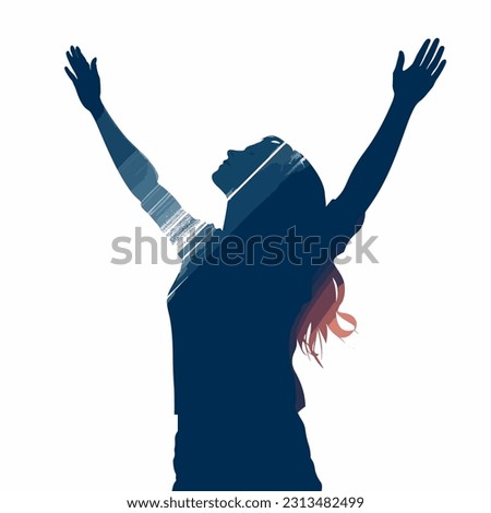 Christian worship woman lifting hands silhouette vecto vector illustration Royalty-Free Stock Photo #2313482499