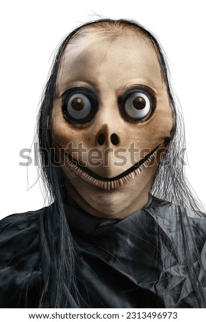 Scary momo isolated over white background. Scary face for Halloween decoration Royalty-Free Stock Photo #2313496973