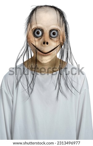 Scary momo isolated over white background. Scary face for Halloween decoration