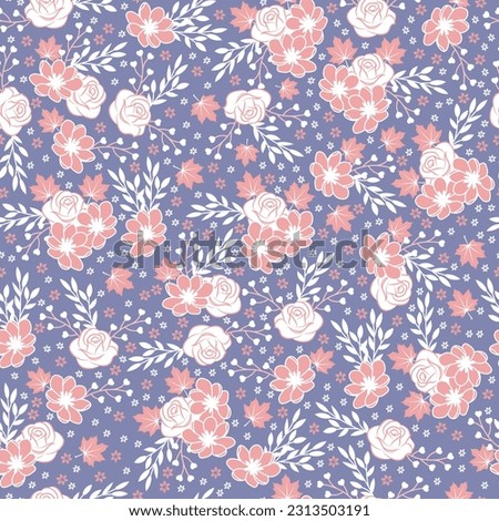 Experience the delicate charm of Shabby Chic Sakura and Rose Floral Pattern. This seamless design showcases elegant pink and white blossoms against a soothing blue backdrop. Perfect for textiles, ect