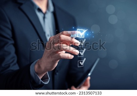 Digital Guarantee Checkmark, business checking quality assurance QA or QC management, certification Standardization, certification. Compliance to regulations service and standards Royalty-Free Stock Photo #2313507133