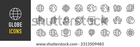Globe web icons in line style. Planet Earth, world map, global, travel, collection. Vector illustration.