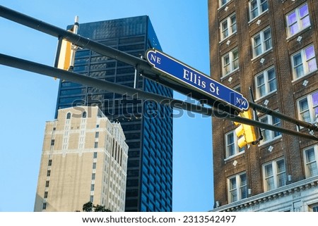 Cityscape view of downtown Atlanta, Georgia along Ellis Street