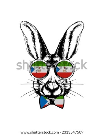 Easter bunny hand drawn portrait. Patriotic sublimation in colors of national flag on white background. Equatorial Guinea