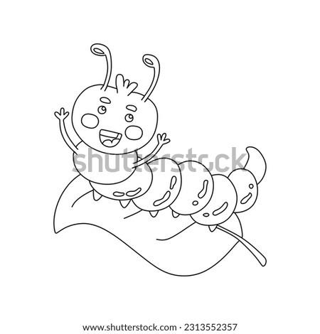 Character Caterpillar Black and White Vector Illustration Coloring Book for Kids