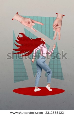 Vertical collage illustration of funky girl dancing red hair words texs design picture rock concert party isolated on plaid grey background