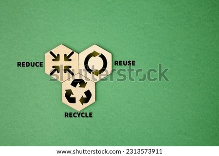 Reduce, Reuse, Recycle Sign Set. Three Different Green Gradient. Ecological and save the earth concept. An ecological metaphor for ecological waste management and a sustainable. Royalty-Free Stock Photo #2313573911