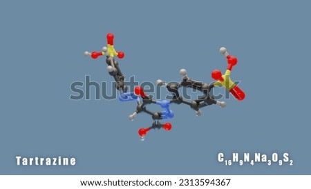 Tartrazine of C16H9N4Na3O9S2 3D Conformer Food additive E102.