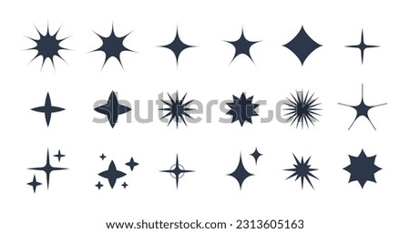 Minimal silhouette stars sparkle icon, twinkle star shape contemporary geometry vector logo design background
