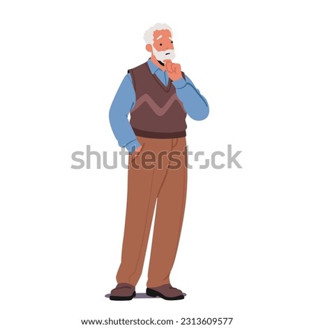 Thoughtful Elderly Gentleman Thinking, Old Male Character Deep In Contemplation, With A Hint Of Nostalgia And Experience Etched On His Face, Pensive Grandfather. Cartoon People Vector Illustration Royalty-Free Stock Photo #2313609577