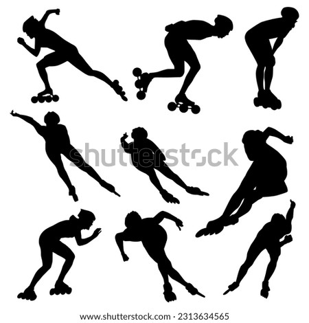 Roller skates athlete silhouette collection Royalty-Free Stock Photo #2313634565