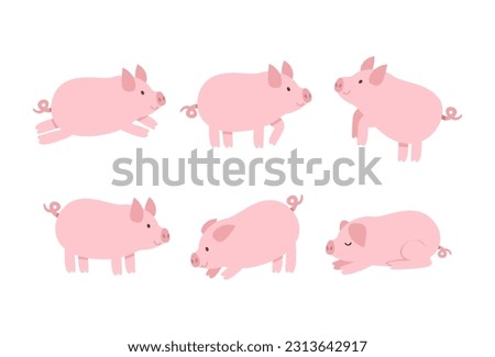 Little piggy character. Cartoon funny pink pig boy isolated on white background, cute piglet illustration Royalty-Free Stock Photo #2313642917