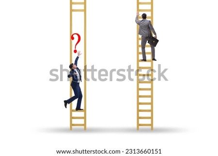Unfair competition concept with people climbing stairs Royalty-Free Stock Photo #2313660151