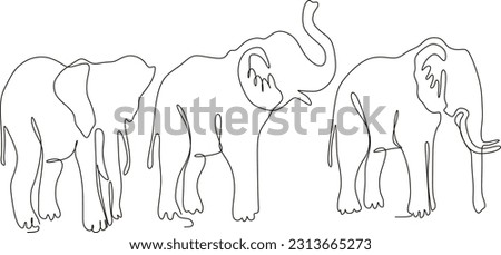 Continuous line drawing vector illustration of animals with elephant set